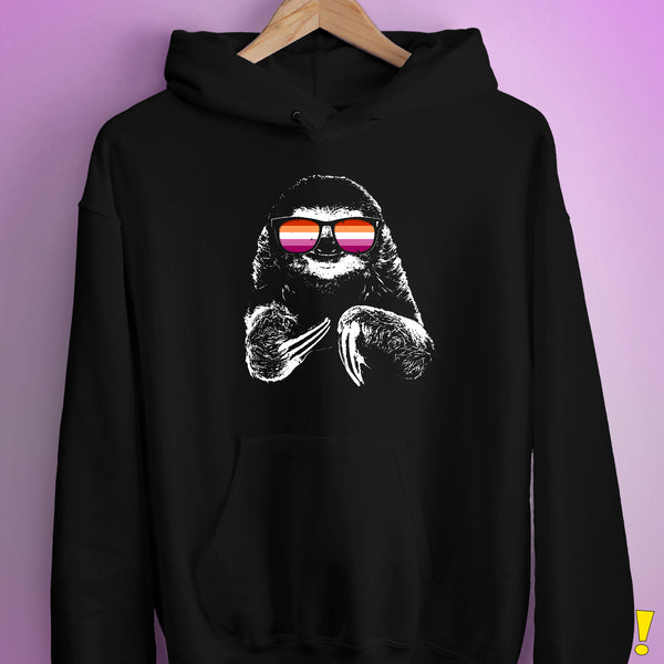 Pride Sloth Lesbian Flag Sunglasses Hoodie - Black